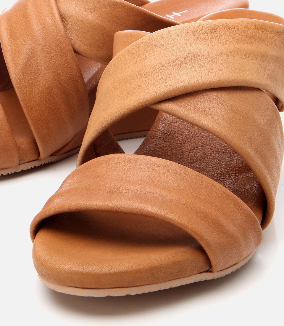 Women's Leather Wedge Mules - Tan