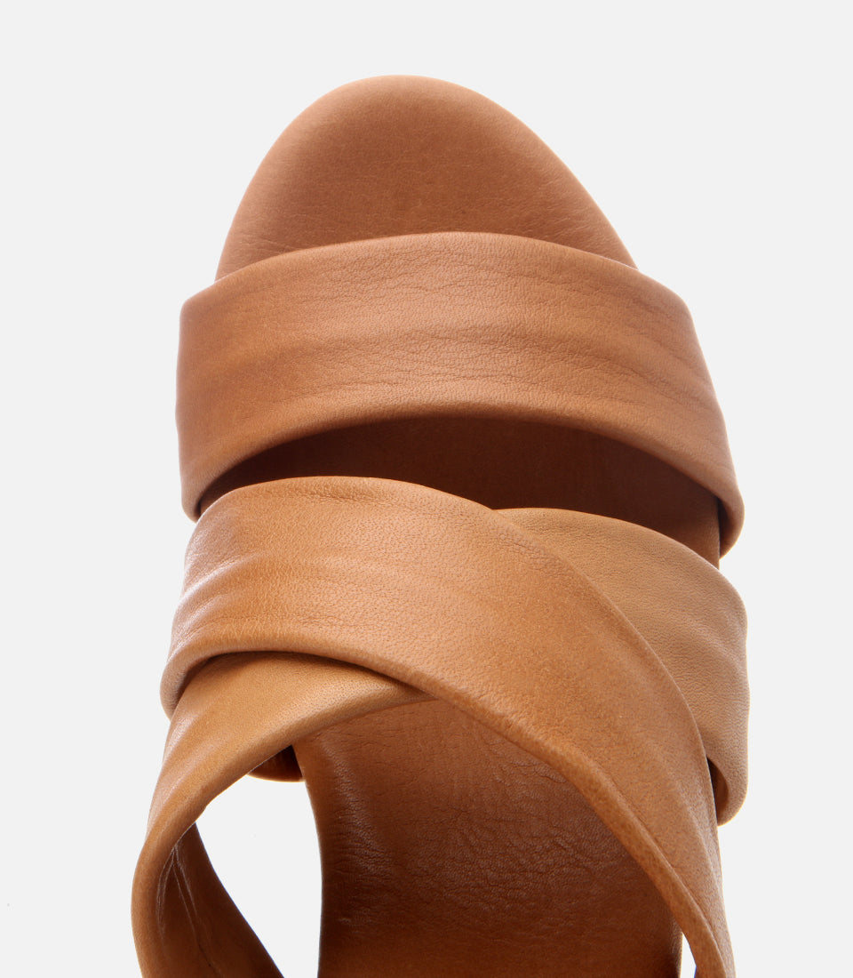 Women's Leather Wedge Mules - Tan