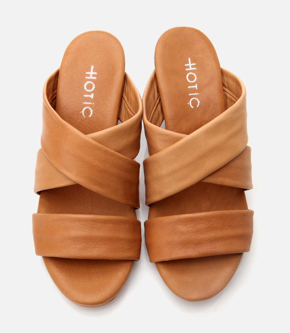 Women's Leather Wedge Mules - Tan