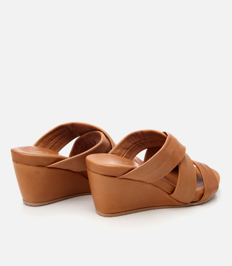 Women's Leather Wedge Mules - Tan
