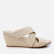 Women's Leather Wedge Mules - Ecru
