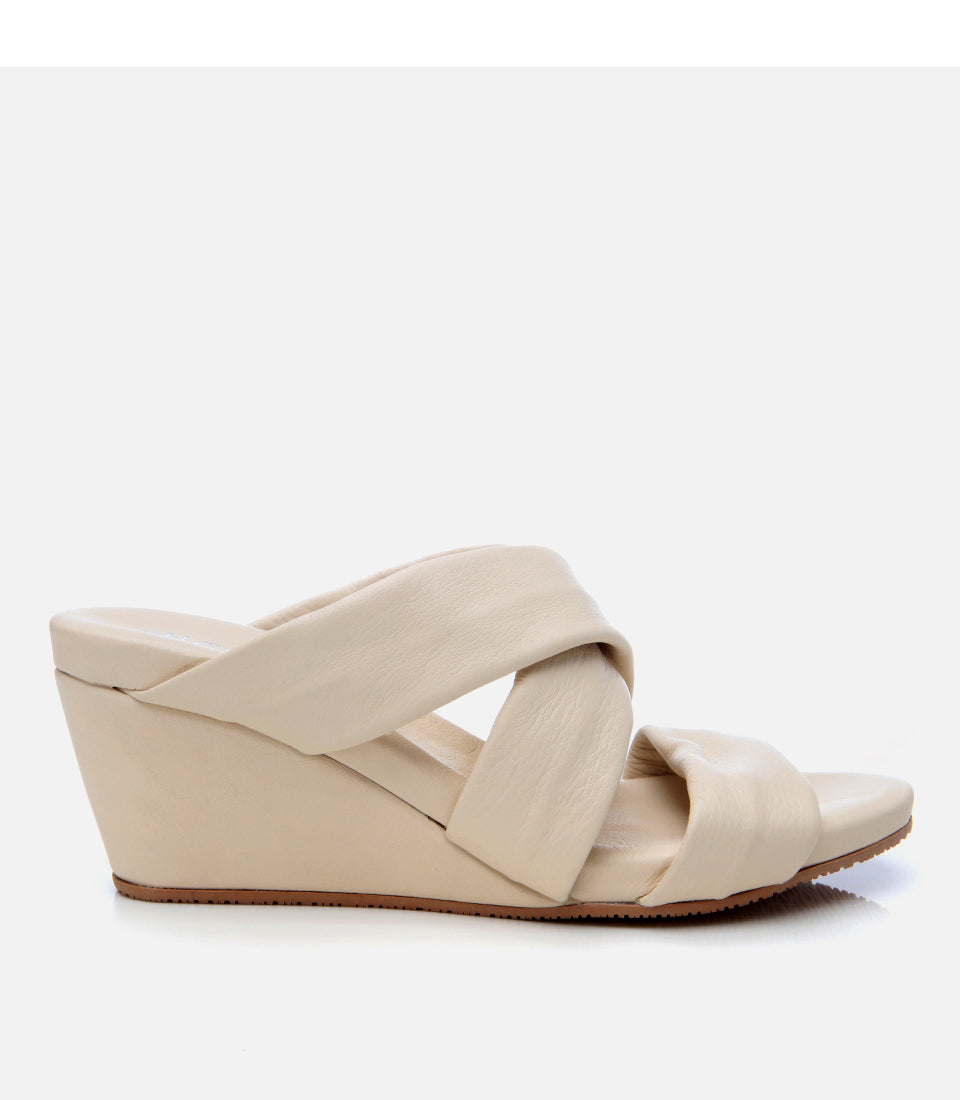Women's Leather Wedge Mules - Ecru