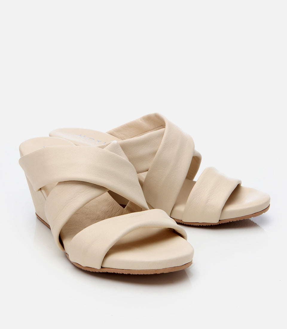 Women's Leather Wedge Mules - Ecru