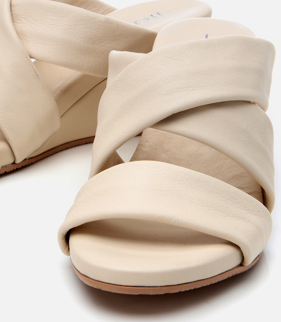 Women's Leather Wedge Mules - Ecru
