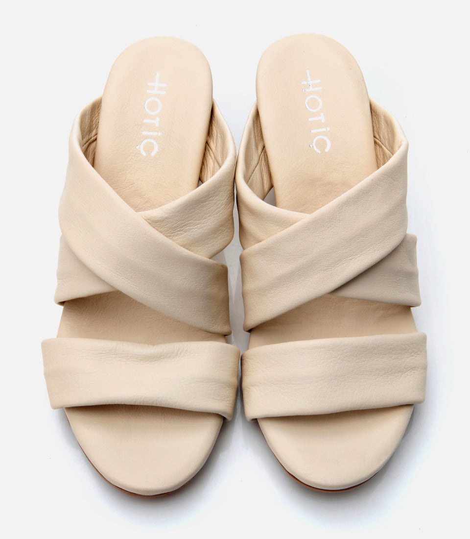 Women's Leather Wedge Mules - Ecru