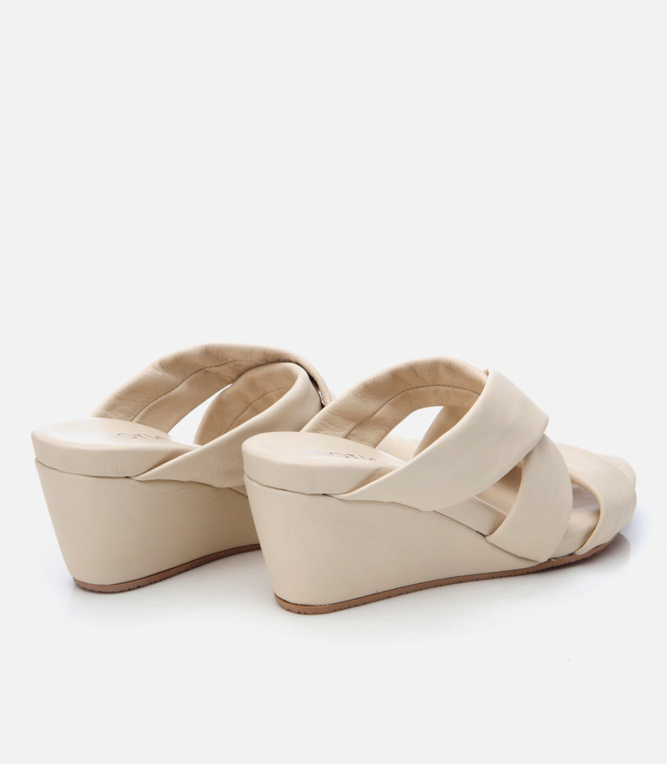 Women's Leather Wedge Mules - Ecru