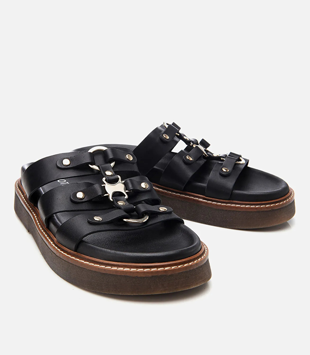 Women's Leather Slides - Black