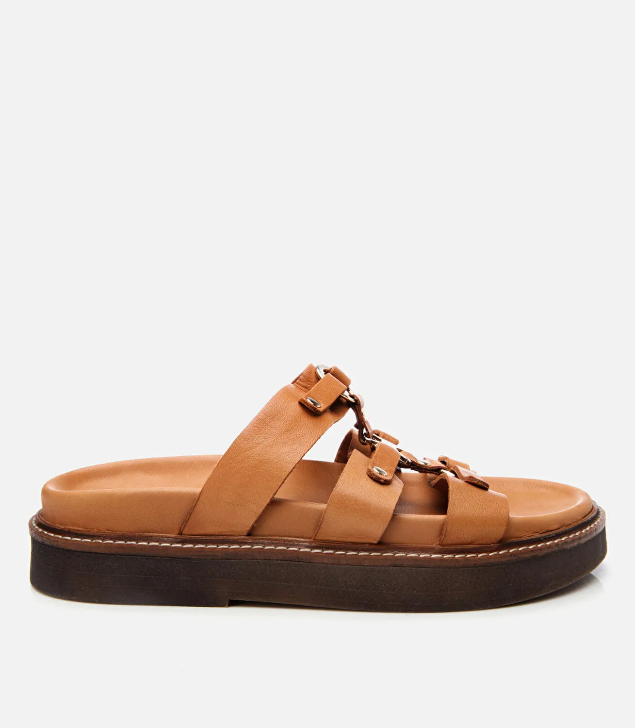 Women's Leather Slides - Tan