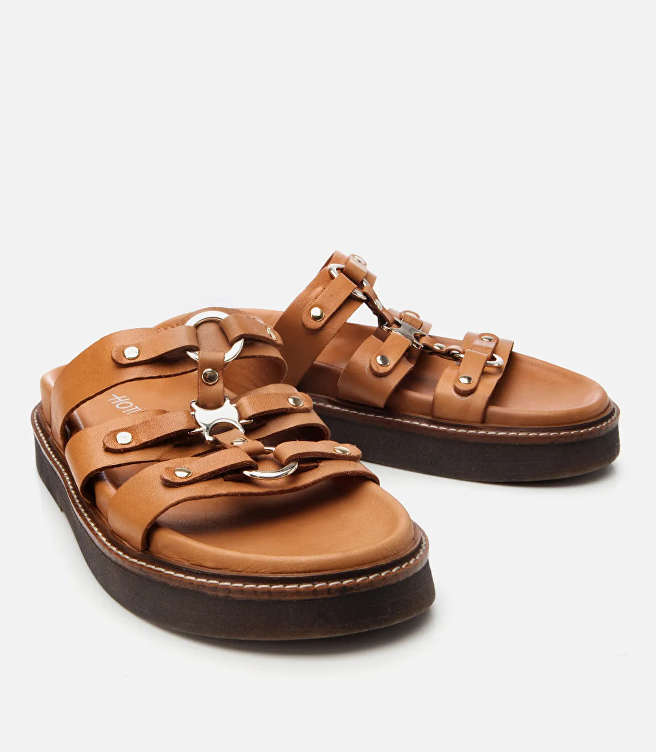 Women's Leather Slides - Tan