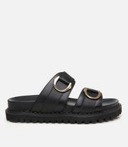 Women's Leather Slides - Black