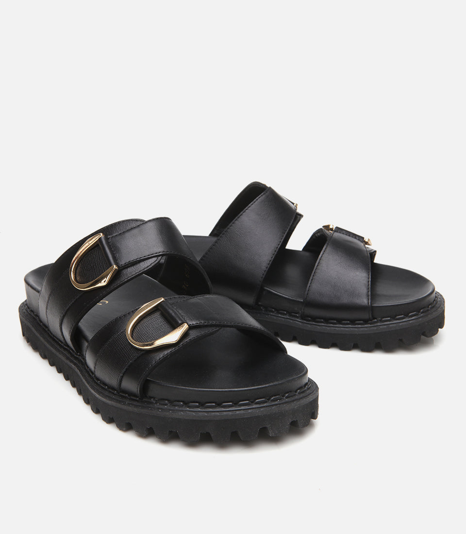 Women's Leather Slides - Black