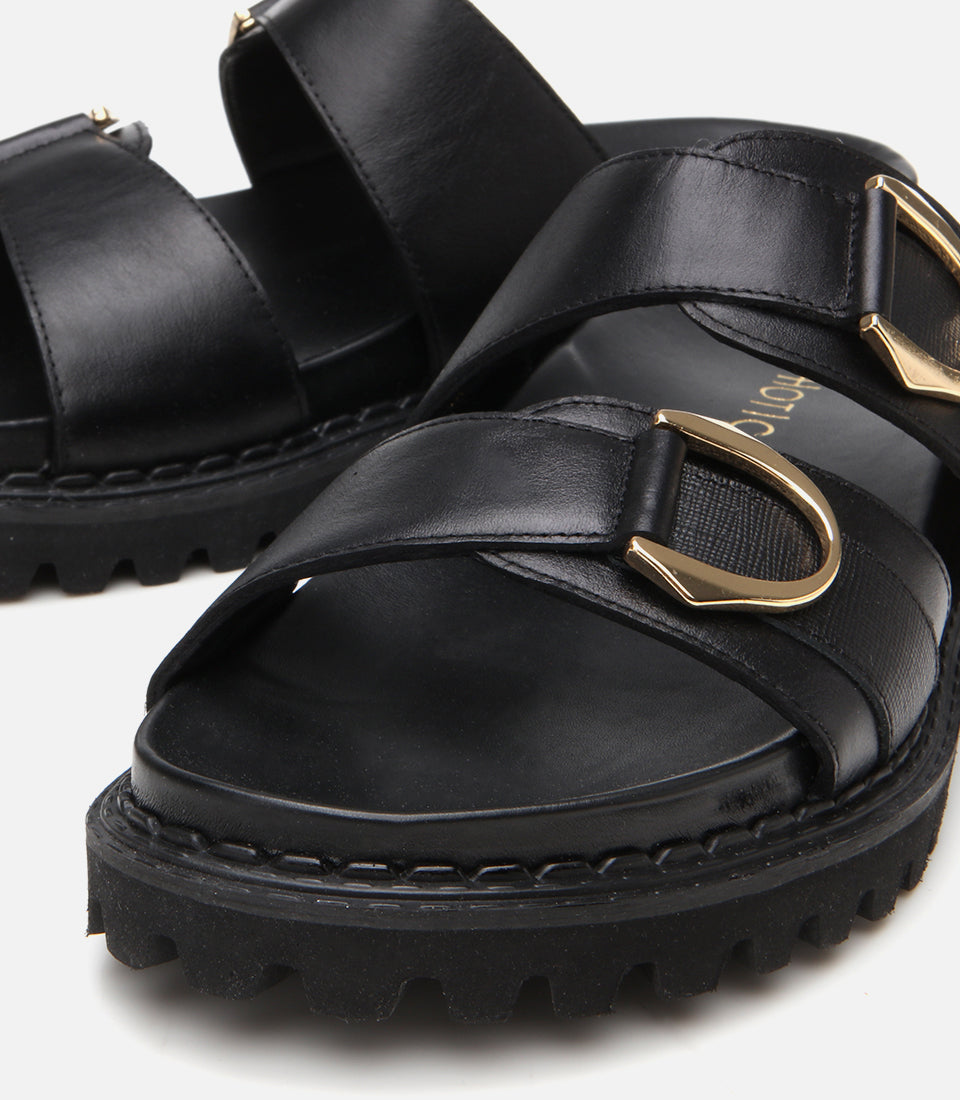 Women's Leather Slides - Black