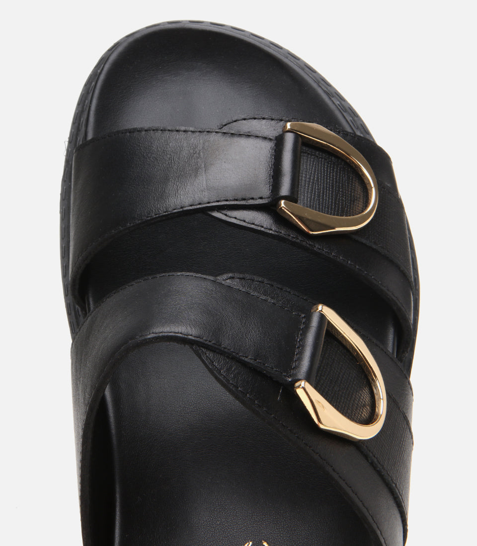 Women's Leather Slides - Black