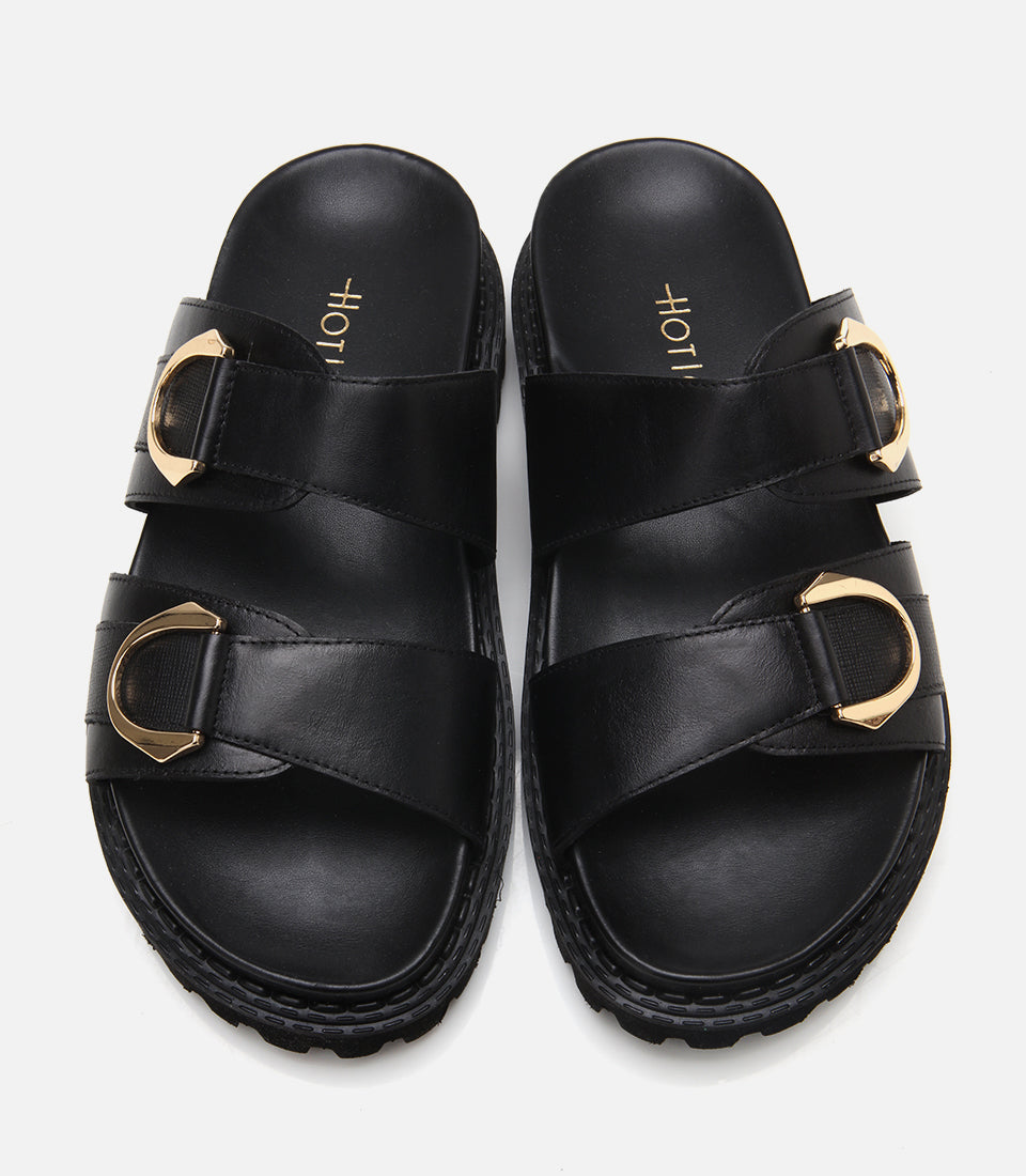 Women's Leather Slides - Black