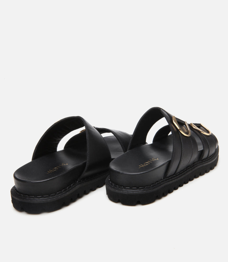 Women's Leather Slides - Black