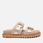 Women's Leather Slides - Beige
