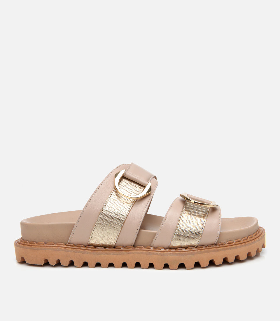 Women's Leather Slides - Beige