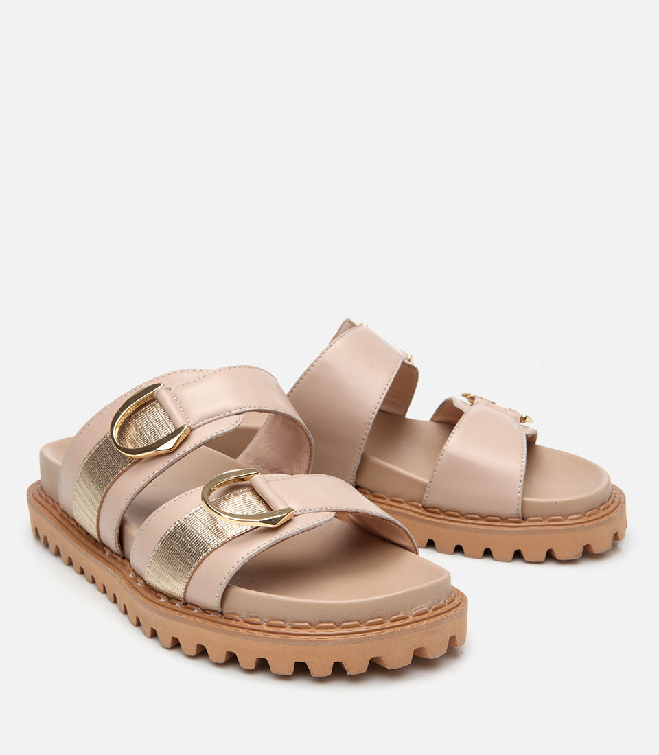 Women's Leather Slides - Beige