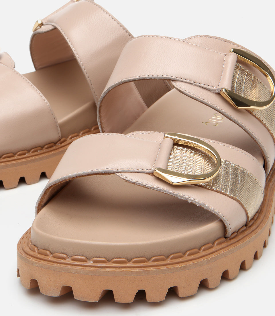 Women's Leather Slides - Beige