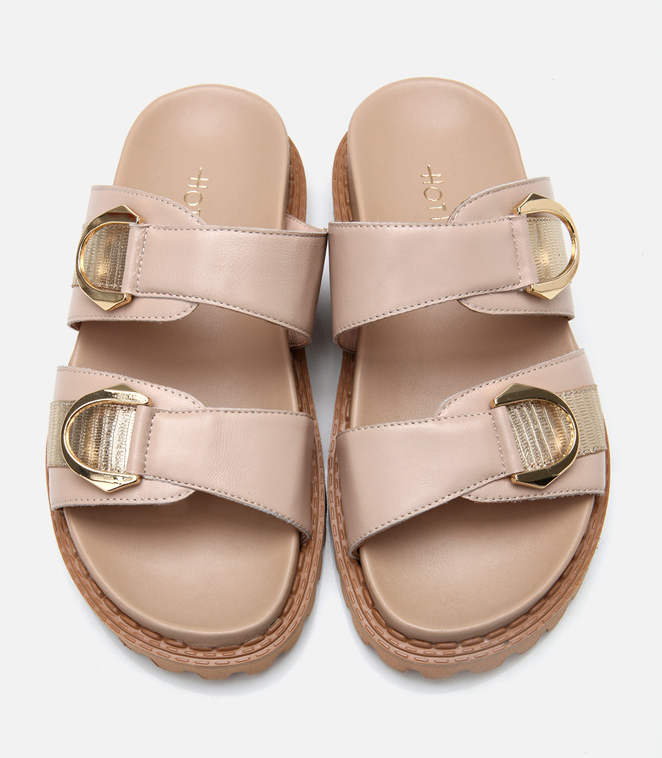 Women's Leather Slides - Beige