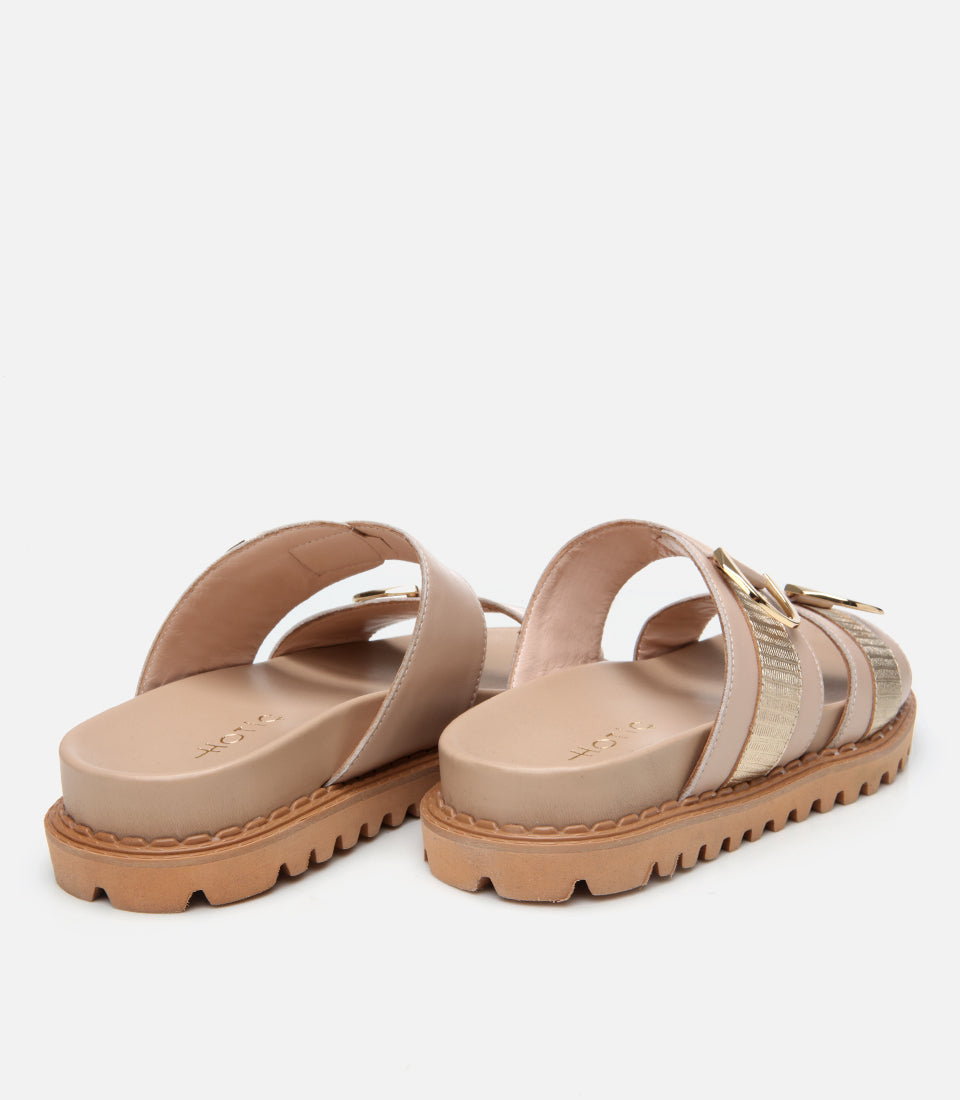 Women's Leather Slides - Beige
