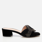 Women's Suede Heeled Mules - Black