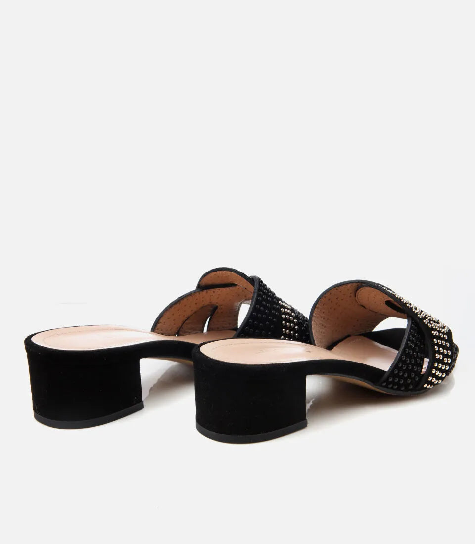 Women's Suede Heeled Mules - Black