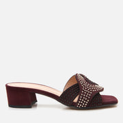 Women's Suede Heeled Mules - Burgundy