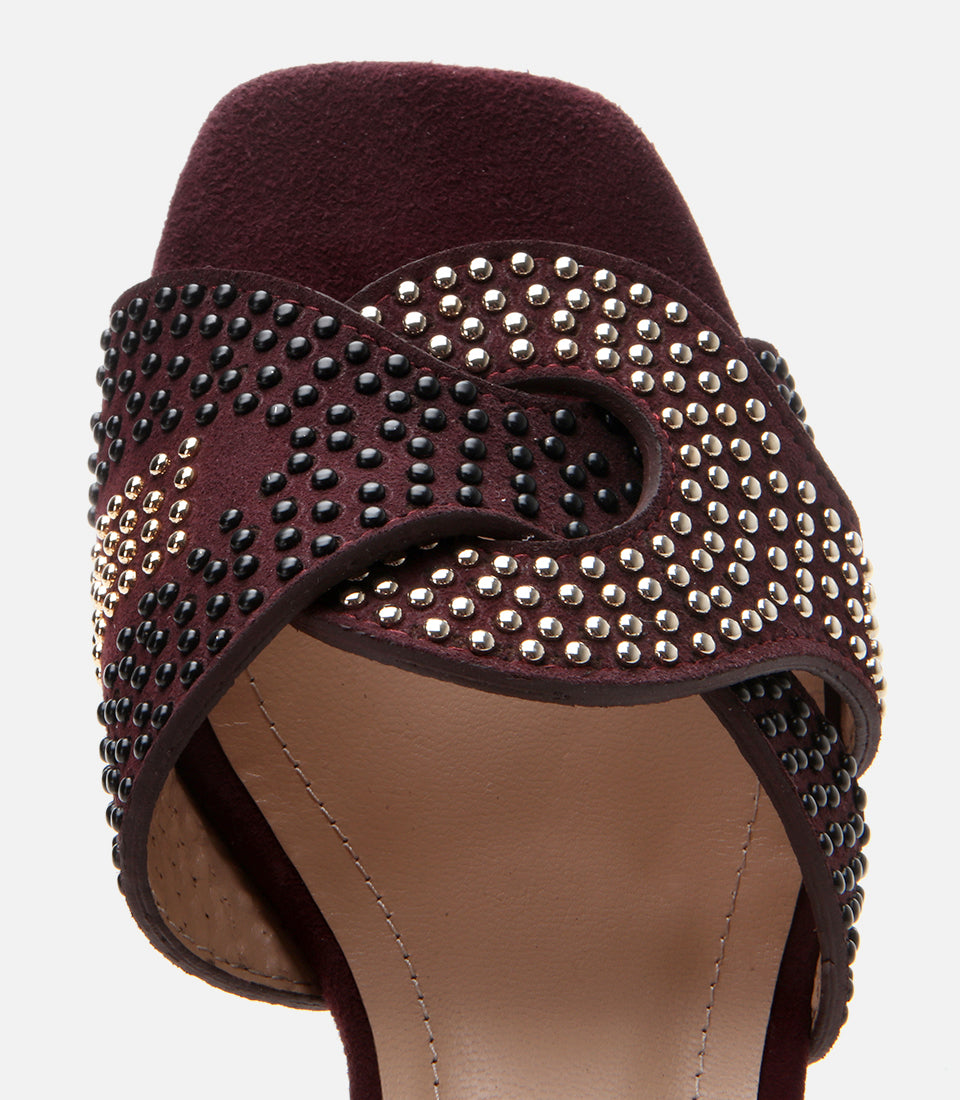 Women's Suede Heeled Mules - Burgundy