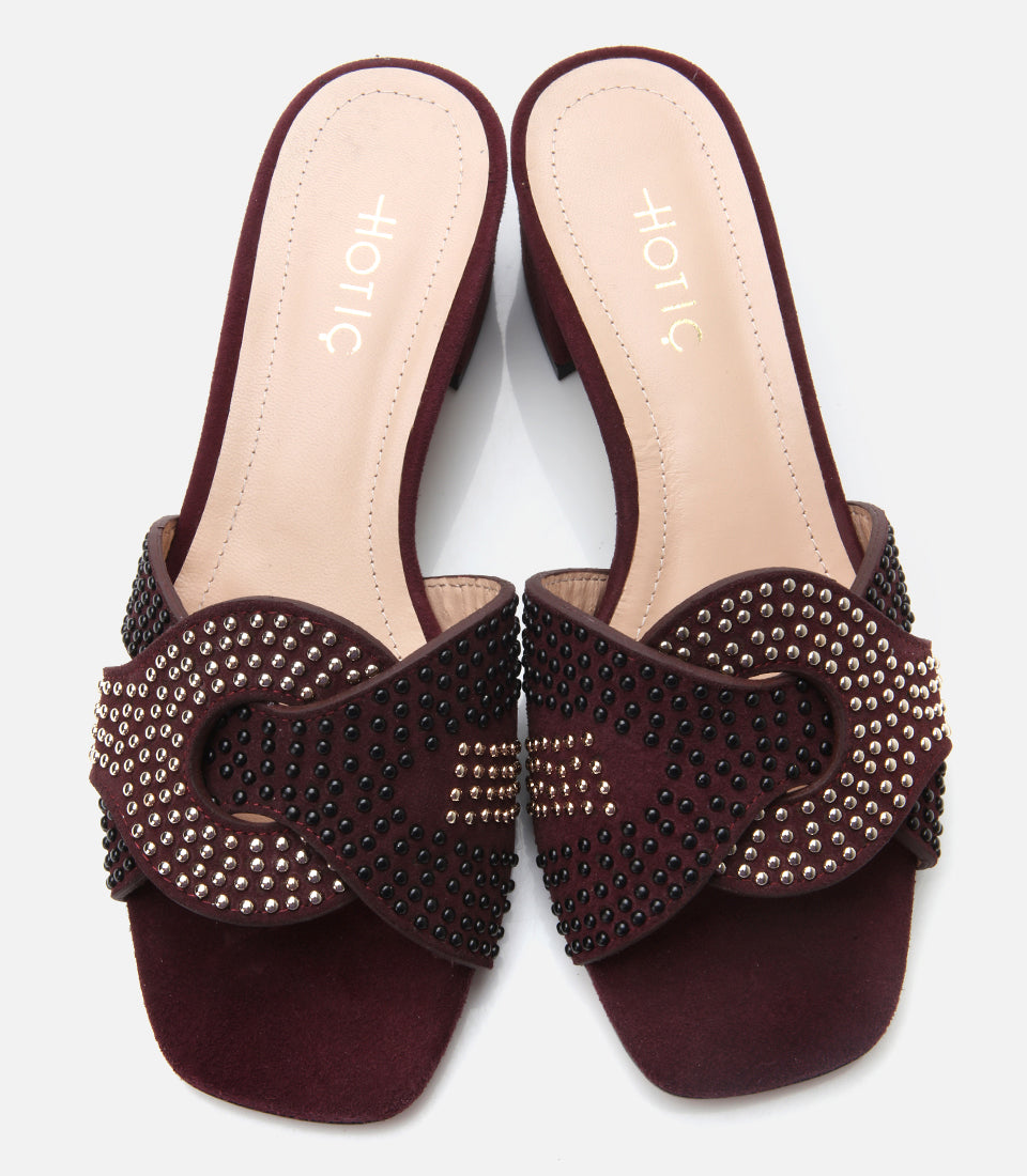 Women's Suede Heeled Mules - Burgundy