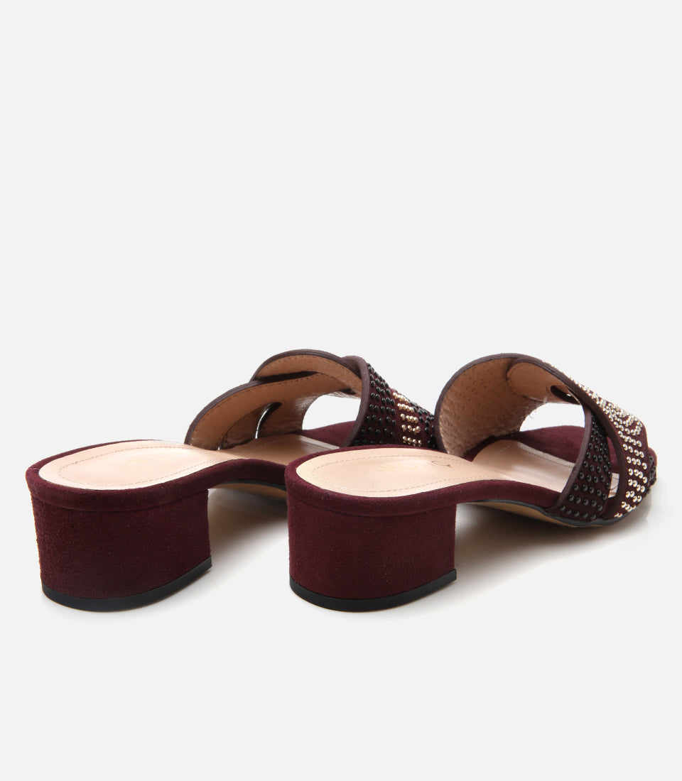 Women's Suede Heeled Mules - Burgundy