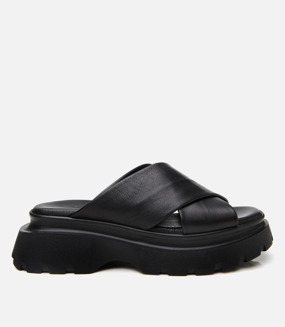 Women's Leather Heeled Mules - Black