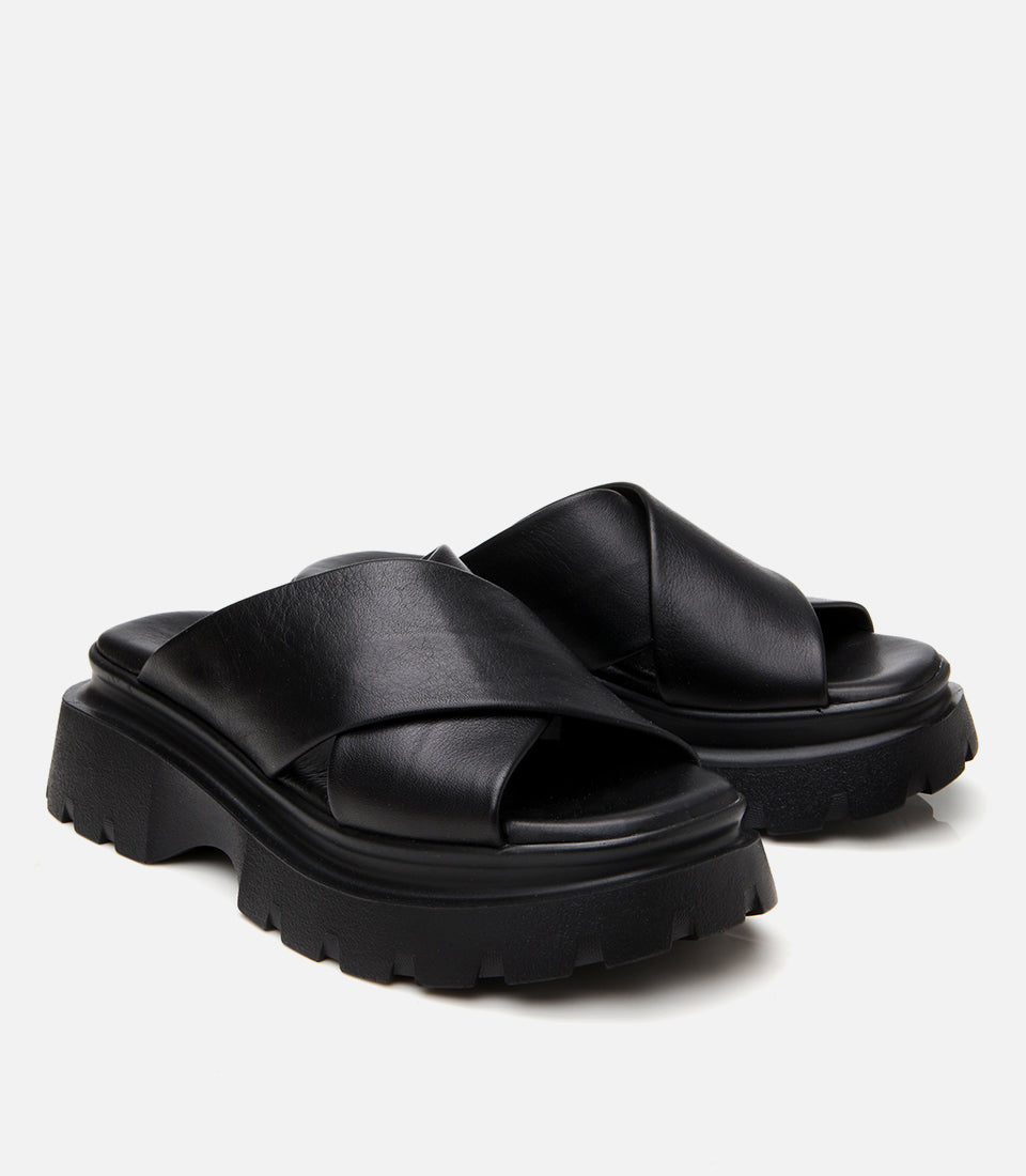 Women's Leather Heeled Mules - Black