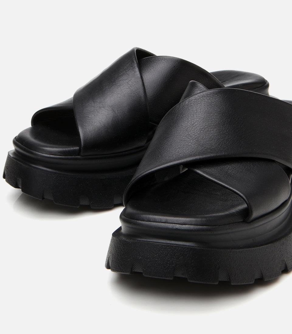 Women's Leather Heeled Mules - Black