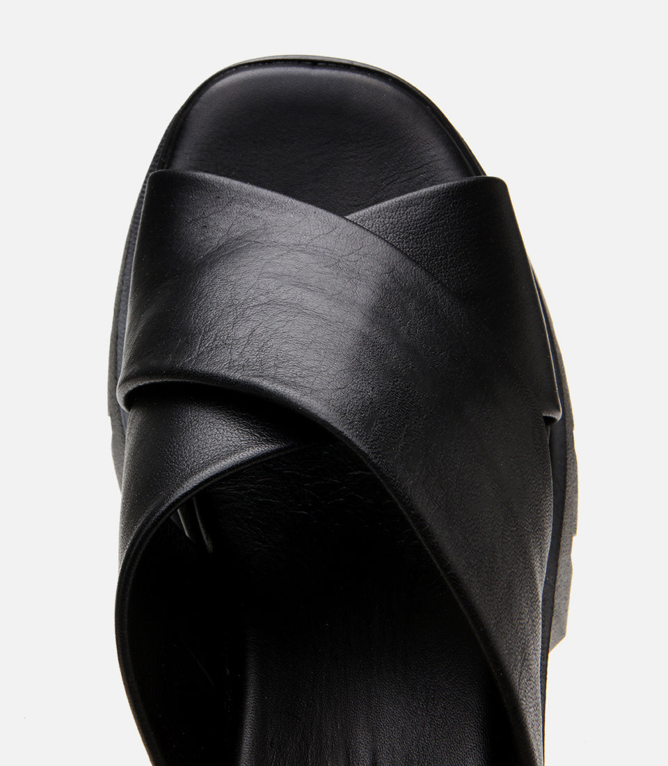 Women's Leather Heeled Mules - Black