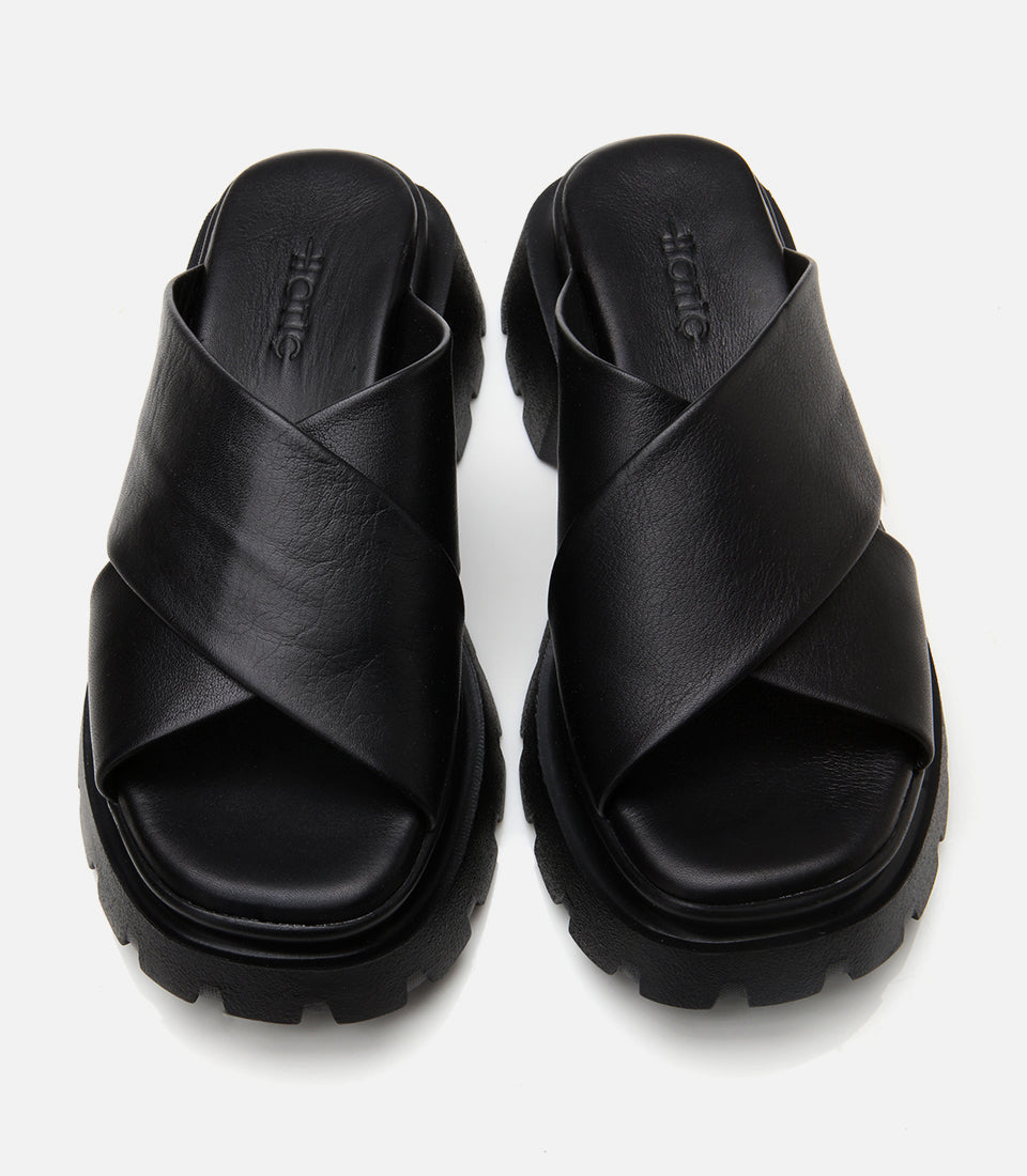 Women's Leather Heeled Mules - Black