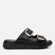 Women's Leather Slides - Black