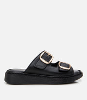 Women's Leather Slides - Black