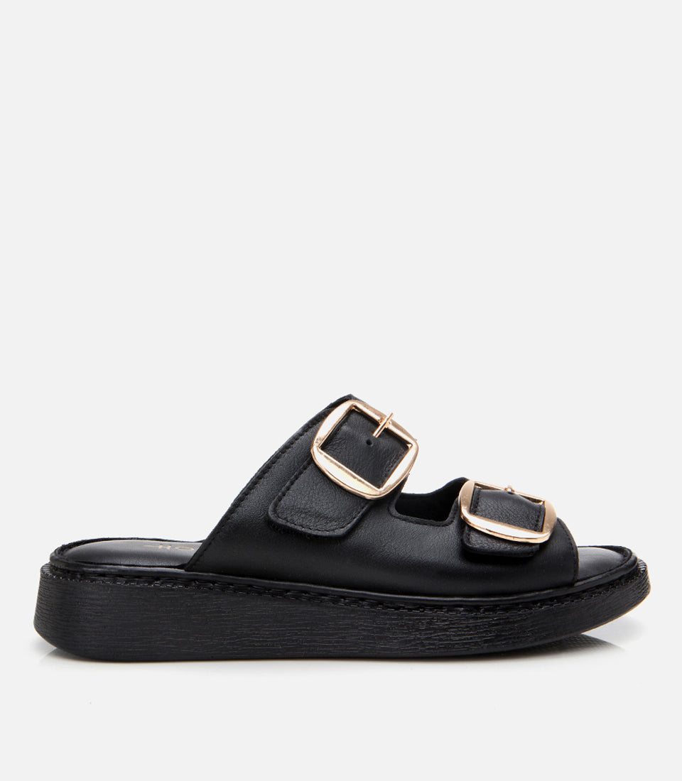 Women's Leather Slides - Black