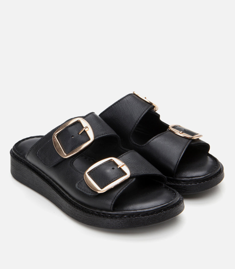 Women's Leather Slides - Black