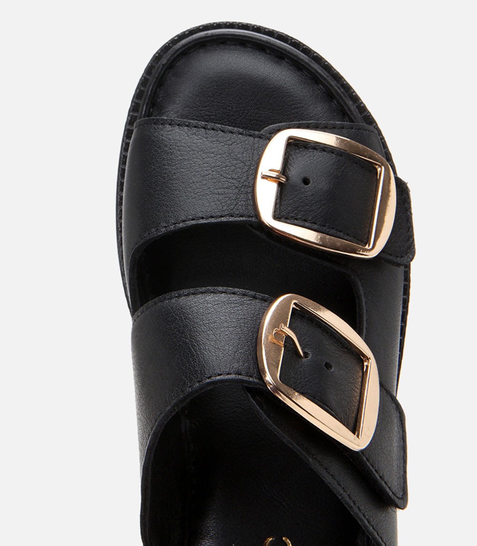 Women's Leather Slides - Black