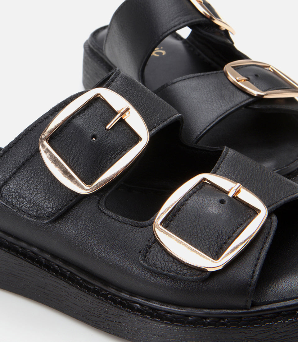 Women's Leather Slides - Black