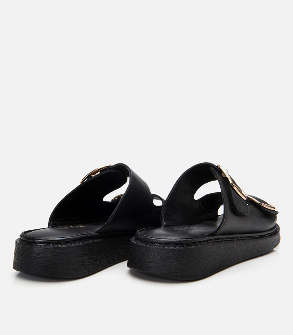 Women's Leather Slides - Black