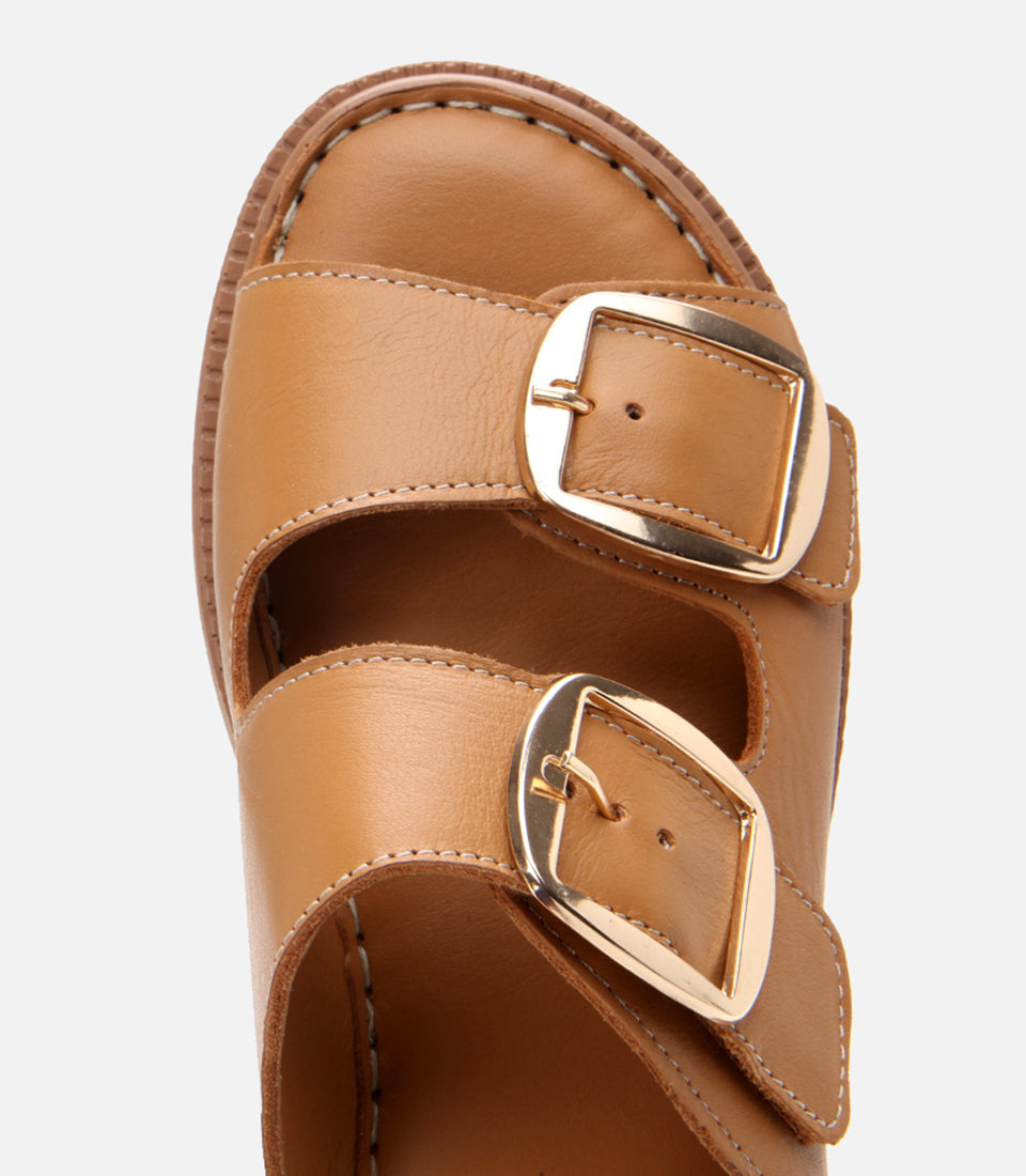 Women's Leather Slides - Tan