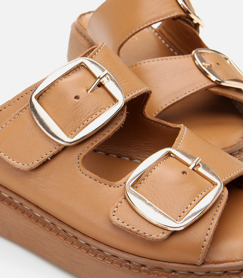 Women's Leather Slides - Tan