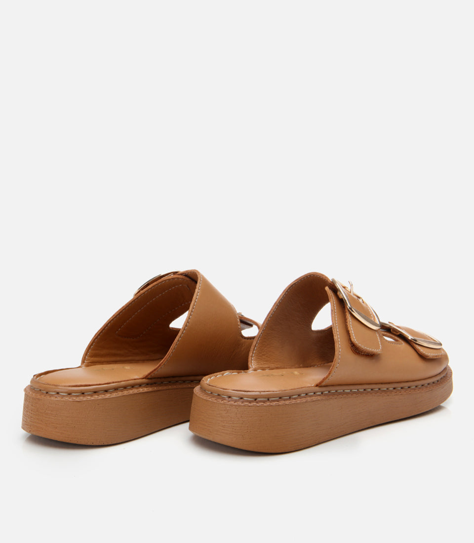 Women's Leather Slides - Tan