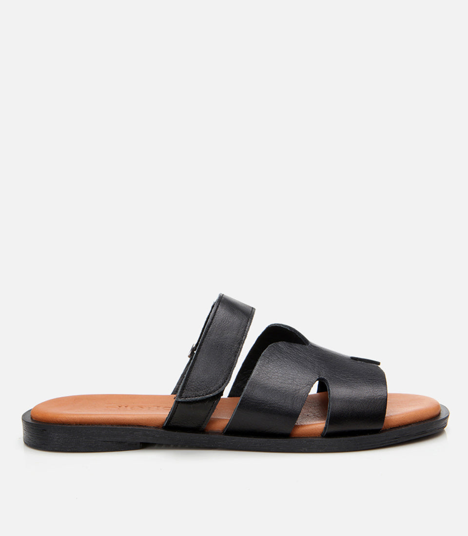 Women's Leather Slides - Black
