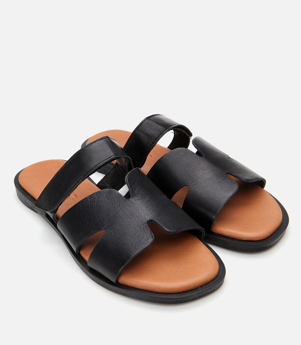 Women's Leather Slides - Black
