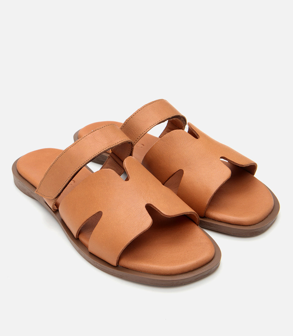 Women's Leather Slides - Tan