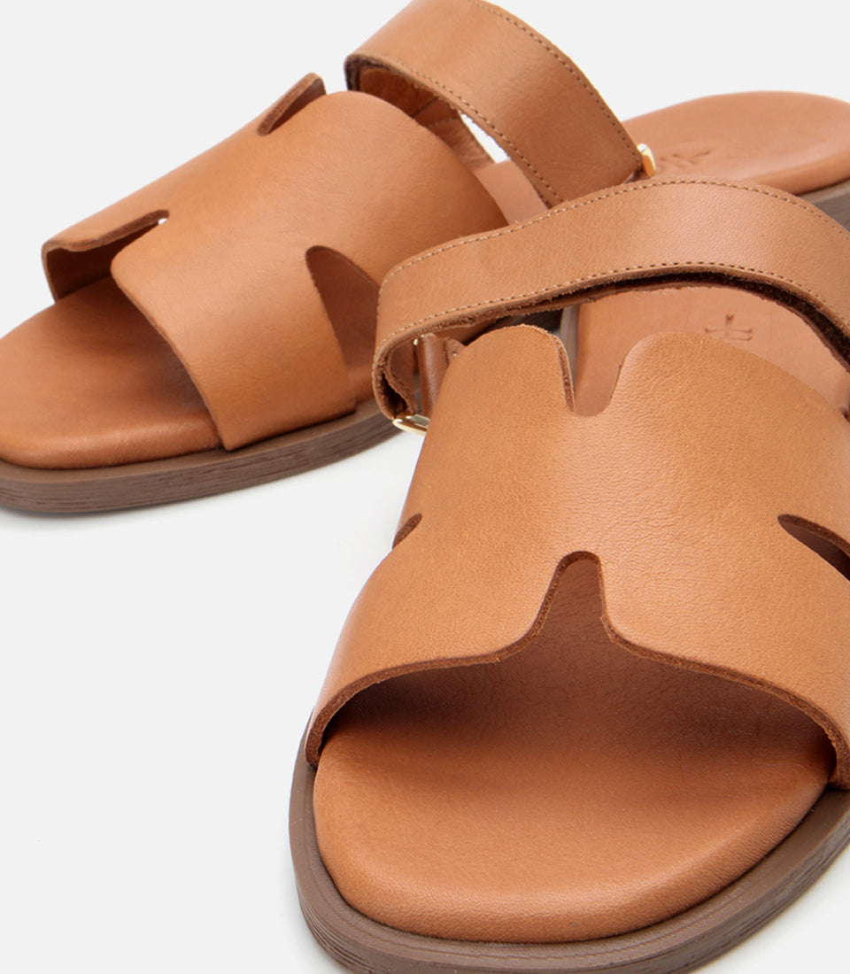 Women's Leather Slides - Tan